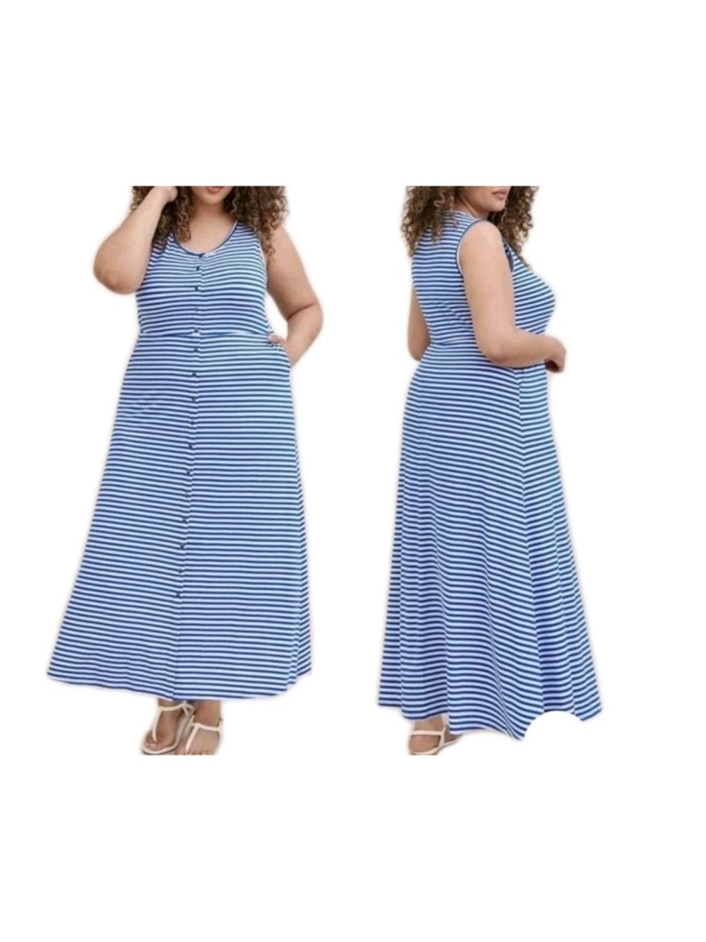 Torrid Blue & White Stripe Maxi Jersey Snap Front Dress Nautical Preppy Size 3 - Picture 2 of 11